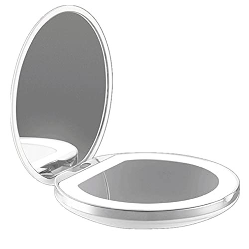 LED Lighted Travel Makeup Mirror- 1x/2x Magnification Compact Mirror- Portable for Handbag- Purse- Pocket- Illuminated Folding Mirror- Handheld 2-Sided Mirror- Round?3.5 inch?