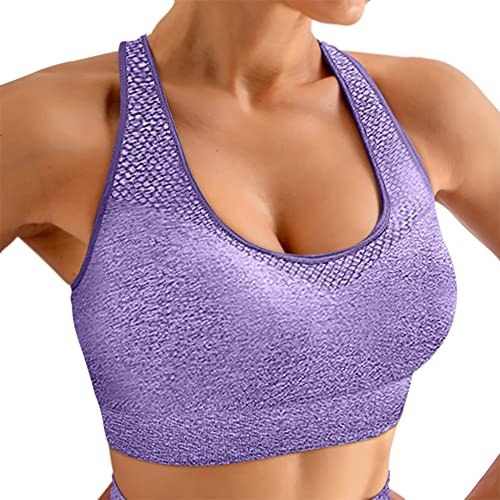 Womens Racerback Sports Bras High Impact Athletic Running Workout Yoga Padded Sports Bra Purple