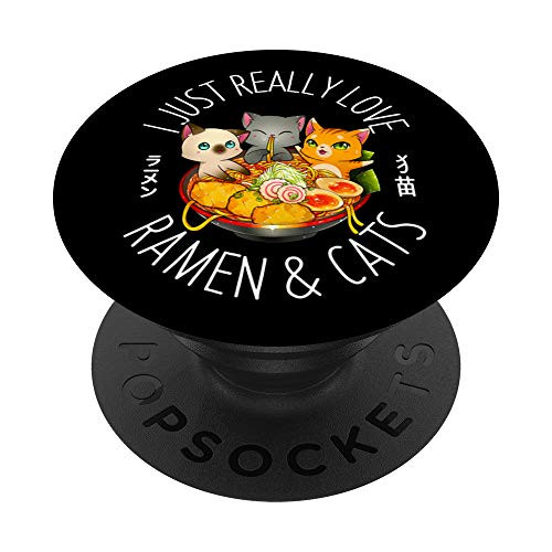 Ramen and Cats Love Japanese Noodles Neko Kawaii Cat Gifts PopSockets PopGrip- Swappable Grip for Phones  and  Tablets