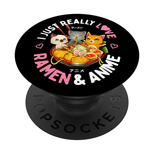 Love Anime and Ramen Japanese Noodles Neko Kawaii Cat Gifts PopSockets PopGrip- Swappable Grip for Phones  and  Tablets