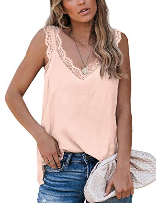 V Neck Tank Tops for Women Summer Sexy Lace Spaghetti Strap Shirts Apricot M V Neck Tank Tops for Women Summer Sexy Lace Spaghetti Strap Shirts Apricot M