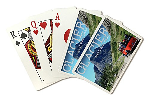Glacier National Park- Montana- Going-to-the-Sun Road and Red Bus -52 Card Playing Card Deck - Poker Size with Jokers-