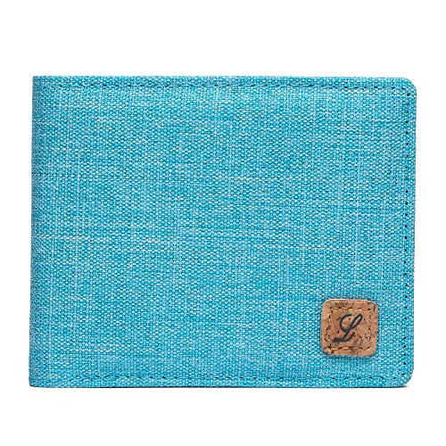 Boys Wallet Bifold- Fabric RFID Blocking Wallet for Kids Teens Girls Thin Small -Crosshatch Blue-