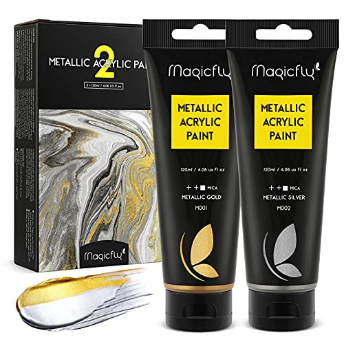 Magicfly Paint Magicfly Metallic Acrylic Paint- Large Volume Silver and Gold Paint Set ...