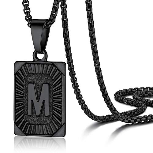 PROSTEEL M Initial Necklaces Man Big Letter Mens Jewelry Stainless Steel Black Square Pendant Necklace for Men
