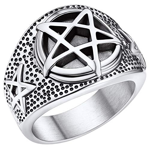 FaithHeart Five-Pointed Star Pentagram Ring Stainless Steel Vintage Celtic Statement Band Rings for Male Size 9