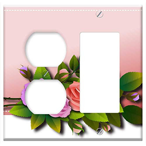 2-Gang- Outlet Rocker/GFCI Combination Wall Plate Cover - Roses Flowers Bouquet Branch Floral Flowery 2