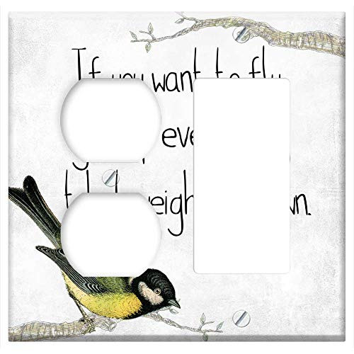 2-Gang- Outlet Rocker/GFCI Combination Wall Plate Cover - Bird Quote Fly Motivational Beautiful Branch Text