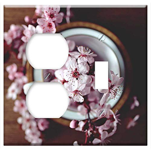 2-Gang- Outlet Toggle Combination Wall Plate Cover - Spring Cherry Bloom Blossom Nature Tree Branch 1