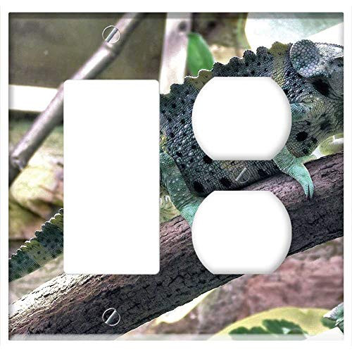 2-Gang- Rocker/GFCI Outlet Combination Wall Plate Cover - Mellers Chameleon Trioceros Melleri Africa Branch 2-Gang- Rocker/GFCI Outlet Combination Wall Plate Cover - Mellers Chameleon Trioceros Melleri Africa Branch