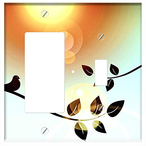 Rocker/GFCI Toggle Combination Wall Plate Cover - Branch Bird Twitter Sun Greeting Card Nature Rays Rocker/GFCI Toggle Combination Wall Plate Cover - Branch Bird Twitter Sun Greeting Card Nature Rays