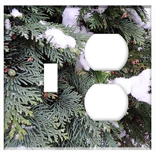 2-Gang- Toggle Outlet Combination Wall Plate Cover - Winter Snow Tree Conifer Snowy Branch Nature