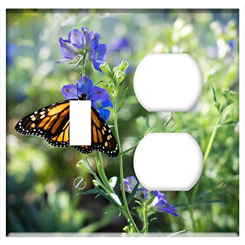 2-Gang- Toggle Outlet Combination Wall Plate Cover - Monarch Butterfly Purple Flower Orange Colorful 2 2-Gang- Toggle Outlet Combination Wall Plate Cover - Monarch Butterfly Purple Flower Orange Colorful 2