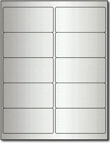 4" x 2" Silver Foil Labels for Laser Printers - 10 Sheets / 100 Labels