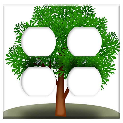 Double Duplex Outlet Wall Plate Cover - Branch Forest Green Leaf Leaves Nature Plants