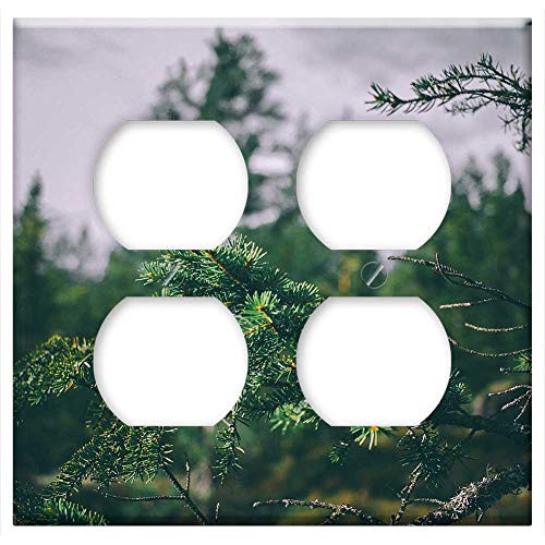 Double Duplex Outlet Wall Plate Cover - Blur Branch Bright Close-Up Conifers Environment