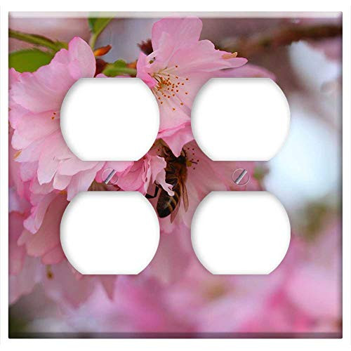 Double Duplex Outlet Wall Plate Cover - Flower Cherry Wood Plant Nature Branch Leaf
