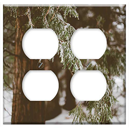Double Duplex Outlet Wall Plate Cover - Trees Plant Nature Branch Leaves Snow Winter