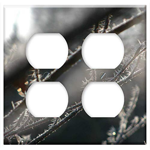 Double Duplex Outlet Wall Plate Cover - Hoarfrost Tree Branch Frost Frosted Frozen Cold