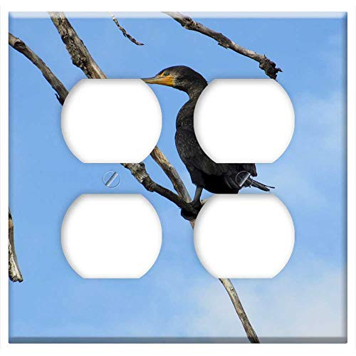 Double Duplex Outlet Wall Plate Cover - Bird Cormorant Double-Crested Tree Limb Branch