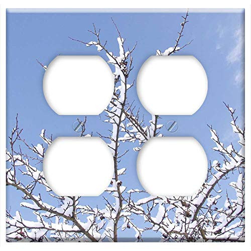 Double Duplex Outlet Wall Plate Cover - Snow Branch Tree Winter Magic Cold Frost