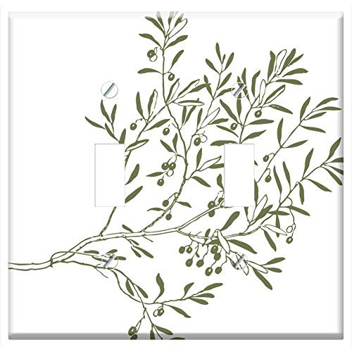 Switch Plate Double Toggle - Branch Olive Leaves Twigs Green Plant Fruit