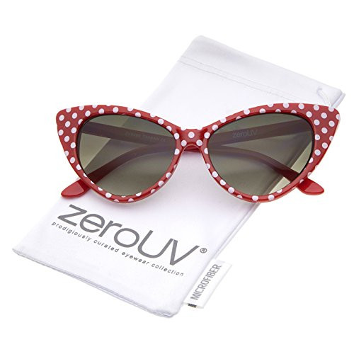 zeroUV - Polka Dot Cat Eye Womens Mod Fashion Super Cat Sunglasses -Red-White/Smoke Gradient-