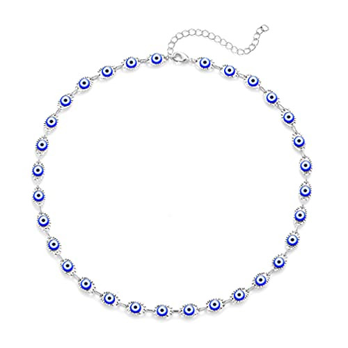 Evil Eye Choker Necklace Evil Eye Minimalist Necklace Protect Lucky Necklace for Women Men -blue eye choker silver- Evil Eye Choker Necklace Evil Eye Minimalist Necklace Protect Lucky Necklace for Women Men -blue eye choker silver-