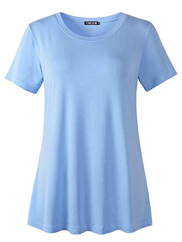 TIMSEM Womens Short Sleeve Crewneck T Shirts Loose Casual Summer Basic Tops Tees Large Light Blue
