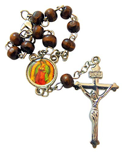 Westman Works Our Lady Guadalupe Car Auto Rosary Chaplet Wood Beads Metal Charms Made in Brazil