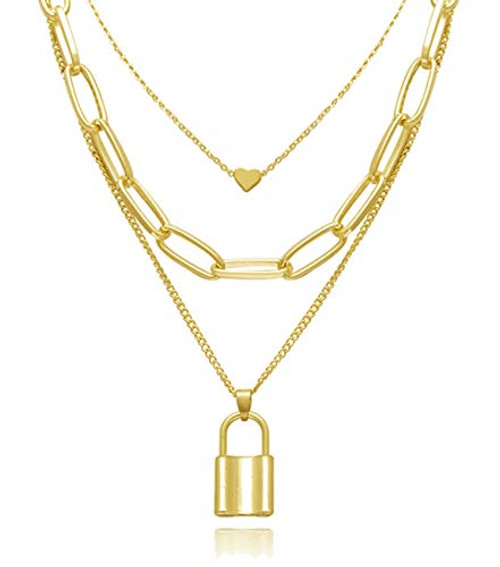 Dcfywl731 Punk Gold Layered Lock Necklace for Women 14K Gold Plated Paperclip Chain Link Necklace Padlock Pendent Necklace for Girls Punk Chunky Jewelry -Gold- Dcfywl731 Punk Gold Layered Lock Necklace for Women 14K Gold Plated Paperclip Chain Link Necklace Padlock Pendent Necklace for Girls Punk Chunky Jewelry -Gold-