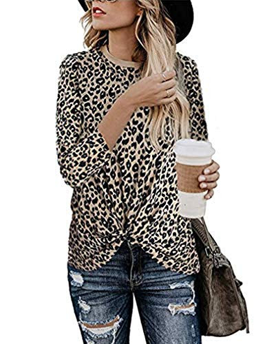 Miselon Women's Casual Fall Leopard Print Tops Basic 3/4 Sleeve Blouses -XX-Large- Yellow Leopard-