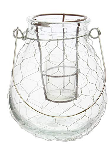 Lucky Winner Clear Glass Tea Light Candle Holder Wrapped in Metal Wire, 7"