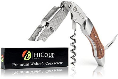Waiters Corkscrew by HiCoup - Professional Stainless Steel with Rosewood Inlay All-in-one Corkscrew, Bottle Opener and Foil Cutter, The Favoured Wine Opener of Sommeliers, Waiters and Bartenders Waiters Corkscrew by HiCoup - Professional Stainless Steel with Rosewood Inlay All-in-one Corkscrew, Bottle Opener and Foil Cutter, The Favoured Wine Opener of Sommeliers, Waiters and Bartenders