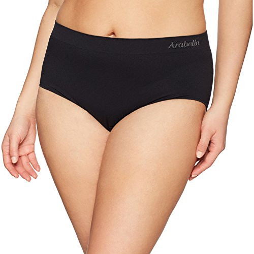 Amazon Brand - Arabella Women's Seamless Brief Panty- 3 Pack-Black/Sunbeige/White-Medium