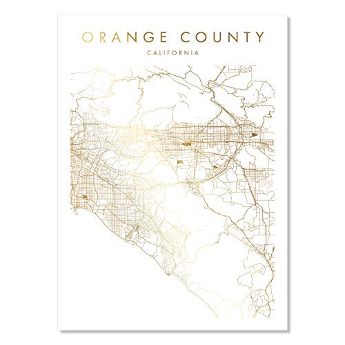Orange County California Minimal Modern Street Map Foiled Art Print- Unframed
