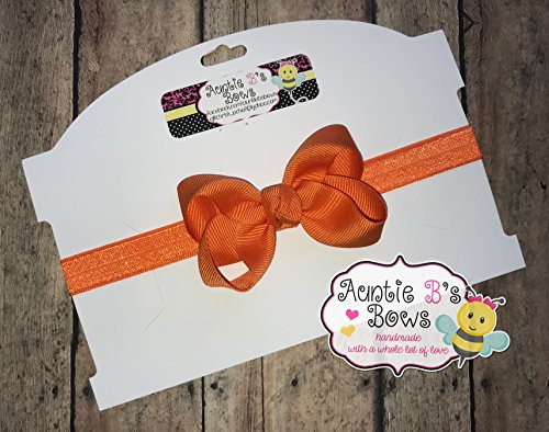 Solid Orange Boutique Hair Bow 3inch with Elastic Headband