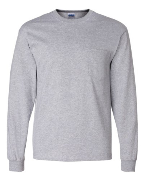 Gildan Men's Ultra Cotton Long Sleeves Pocket T-Shirt_Sport Grey_XL