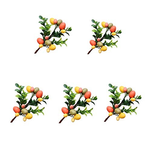 MGQ Easter Egg Ornaments-5 Pack Artificial Easter Egg Tree Branch with Colorful Eggs-Easter Eggs Flower Picks-Eggs Twig Picks-Easter Creative Floral Arrangement for Home Office Party Vase Decor