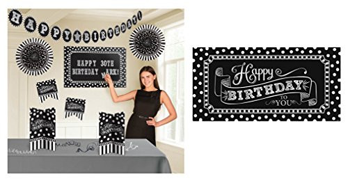 amscan Pack of 11 Classic Black and White Birthday Party Room Decorating Kit and 65" x 33 1/2 Classic Black and White Birthday Party Giant Sign Banner Decoration