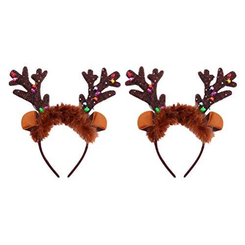 2pcs Christmas Glow Antler Headband LED Headdress Hair Hoop for Woman Kids Decoration