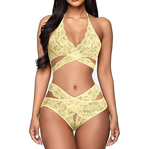 Women's Exotic Lingerie Sets-Women Sexy Lingerie Slutty Babydoll Sleepwear Two Piece Lace Bra and Panty Set Yellow Women's Exotic Lingerie Sets-Women Sexy Lingerie Slutty Babydoll Sleepwear Two Piece Lace Bra and Panty Set Yellow