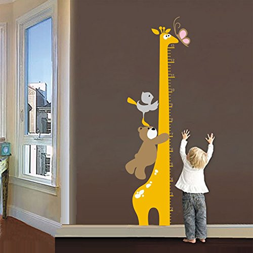 Wallpark Cartoon Cute Bear Giraffe Height Sticker- Growth Height Chart Measuring Removable Wall Decal- Children Kids Baby Home Room Nursery DIY Decorative Adhesive Art Wall Mural