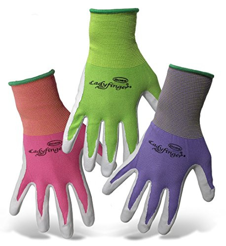 BOSS 8438L Ladyfinger Ladies Nitrile Palm Glove Pink- Green  and  Purple Large 12Ea- White