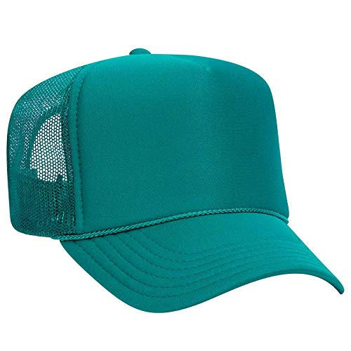 Otto Cap Youth 5 Panel High Crown Mesh Back Trucker Hat Polyester Foam Front Jade