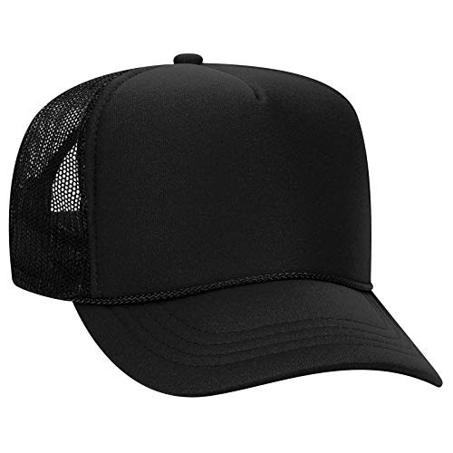 Otto Cap Youth 5 Panel High Crown Mesh Back Trucker Hat Polyester Foam Front Black