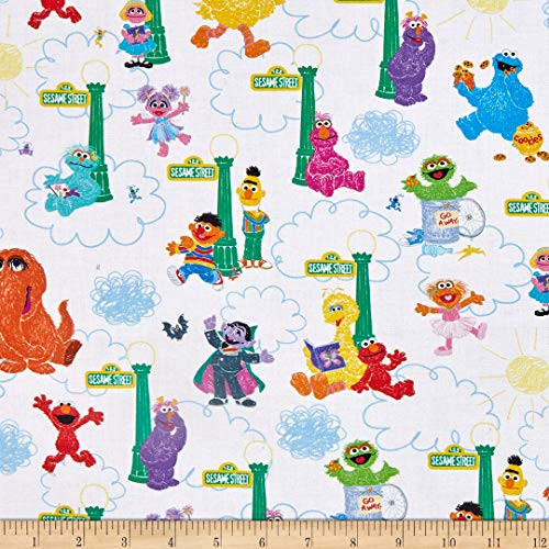 Quilting Treasures Exclusive Sesame Street Digital Small Vertical Character Fabric- White