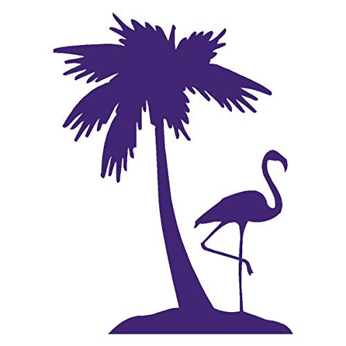 Milk Mug Designs Flamingo Under a Palm Tree Beach Scene 6 inch Purple Vinyl Decal