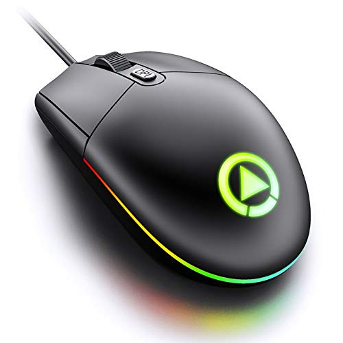 BONYOUN Wired Mouse- Ergonomic Color LED Adjustable DPI 1600DPI USB Corded Mice Silent Gaming Mouse for Laptop Computer Black