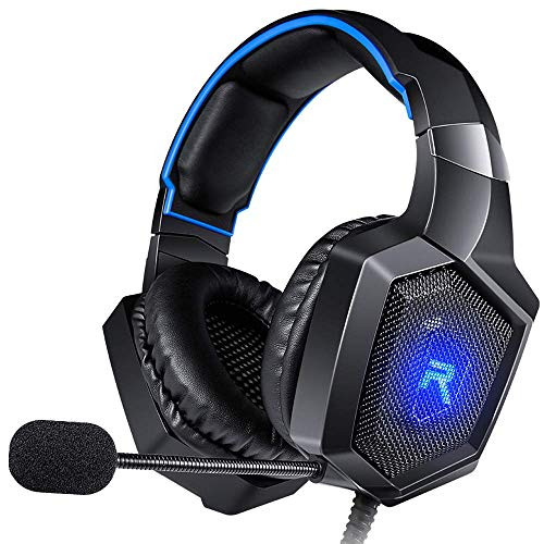 RUNMUS Stereo Gaming Headset for PS4- Xbox One- Nintendo Switch- PC- PS3- Mac- Laptop- Over Ear Headphones PS4 Headset Xbox Surround Sound- LED Light Noise Canceling Microphone -Renewed-